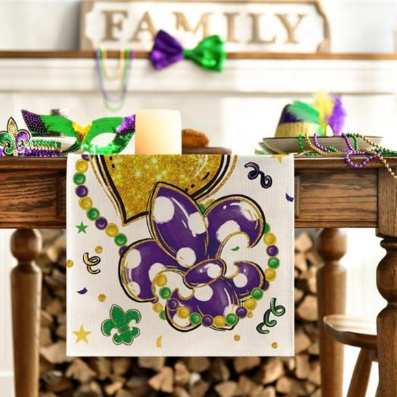 Mardi Gras Table Runner Party Fleur De Lis Decor Decorative Dining Cloth 13x72 - Picture 2 of 7